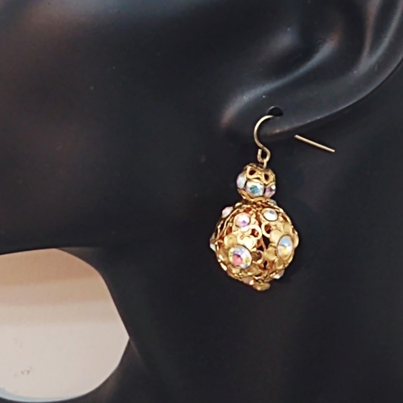 Stunning Vintage AB Crystal Gold Drop Earrings - Picture 5 of 5